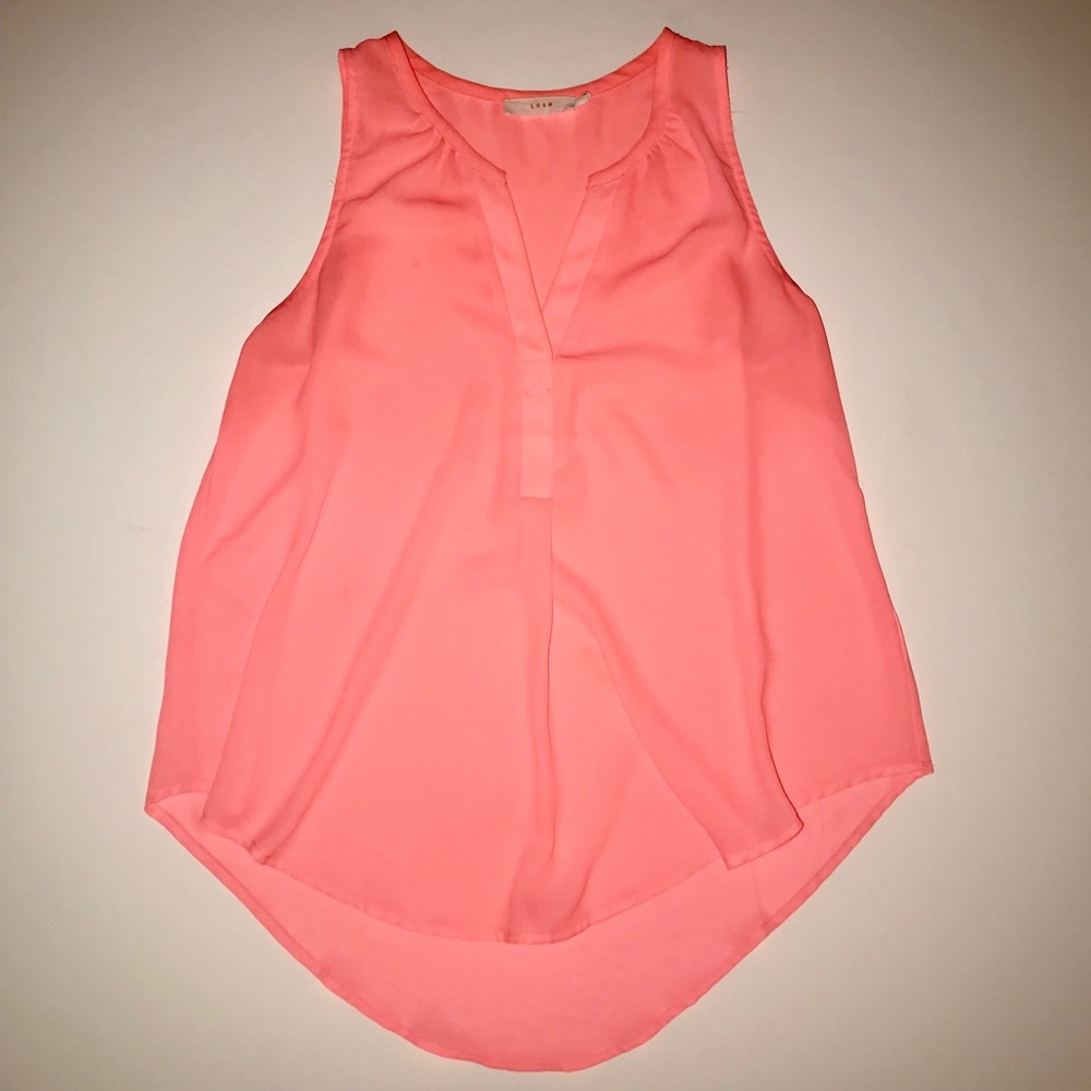 LUSH Neon Coral Orange Chiffon Loose Tank Top SZ S